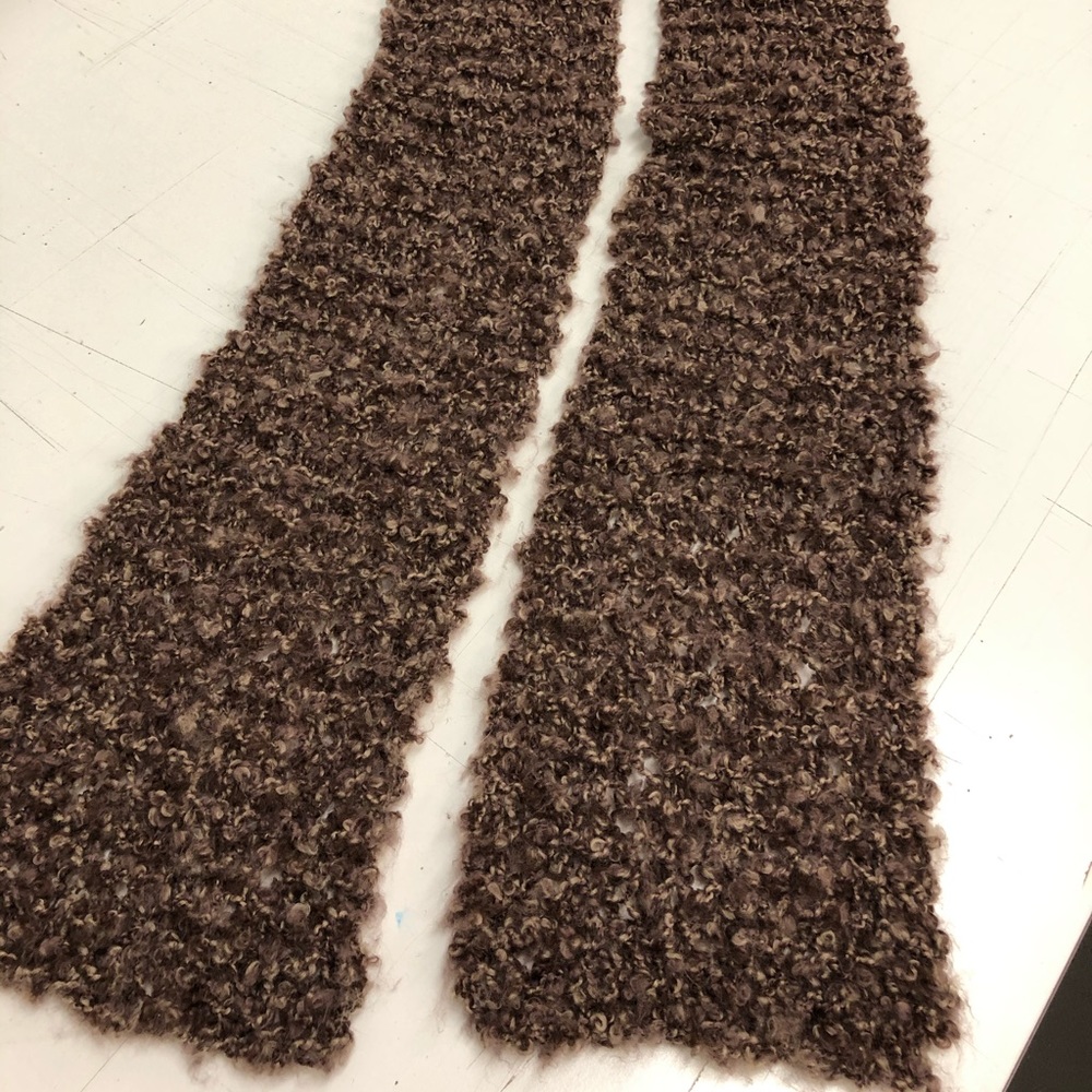 Brown hand knitted fuzzy scarf